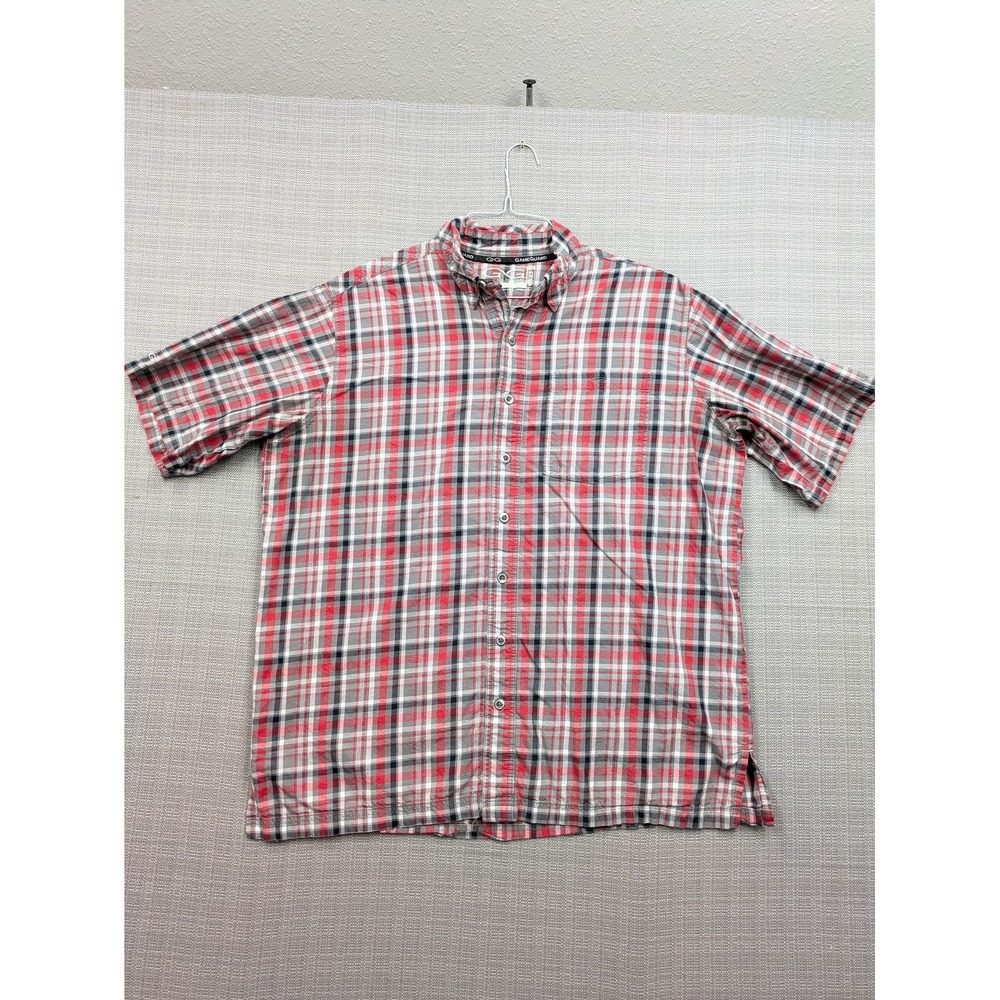 GameGuard Shirt Mens XL Red Gray Plaid Short Sleeve Fishing Button Up Outdoor - Picture 2 of 6